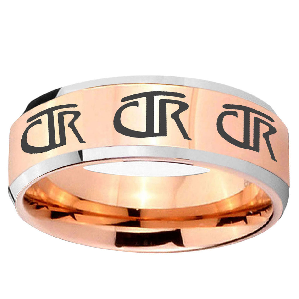 5MM Multiple CTR Bevel Beveled Rose Gold Tungsten Mens Ring