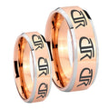 Multiple CTR Beveled Edges Rose Gold Tungsten Bridal Set Rings