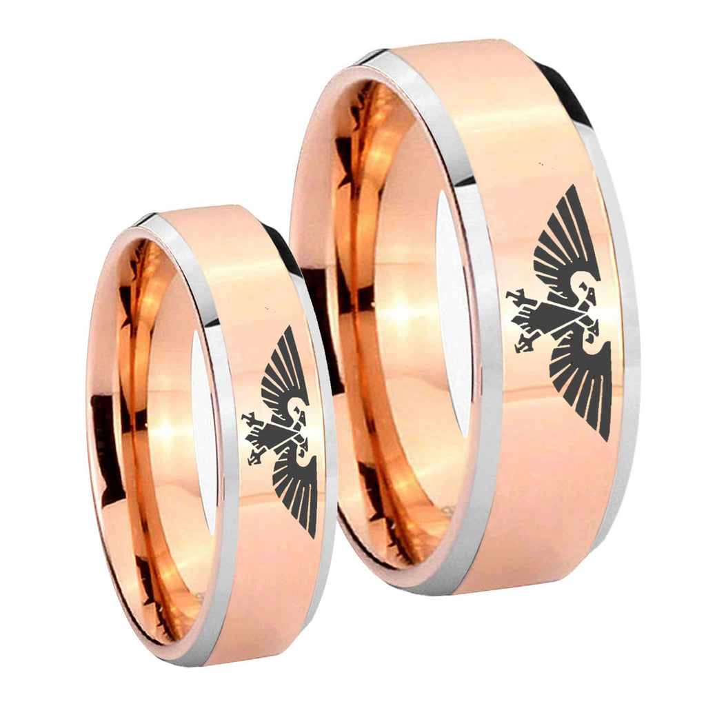 Aquila Beveled Edges Rose Gold Tungsten Engagement Ring Set