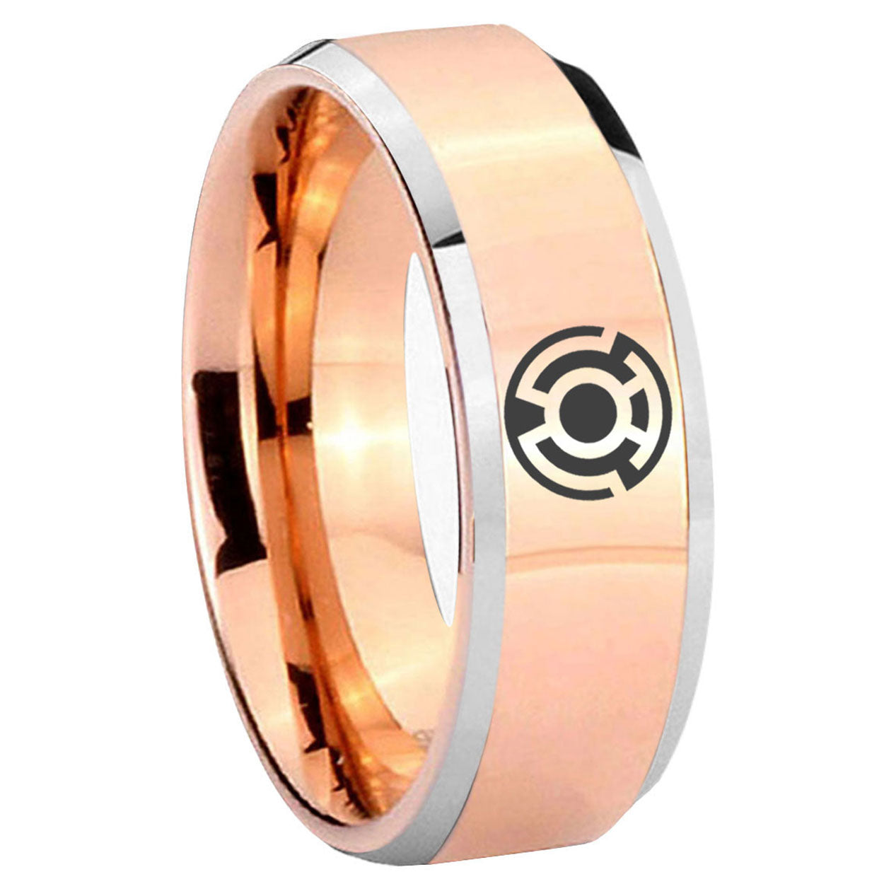 8MM Yellow Lantern Beveled Rose Gold Tungsten Promise Ring
