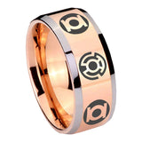 8mm Blue Green Lantern Beveled Edge Rose Gold Wedding Rings For Guys