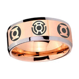 5, 8mm Blue Green Lantern Beveled Edge Rose Gold Wedding Rings For Guys