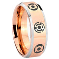 8MM Blue Green Lantern Beveled Rose Gold Tungsten Ring For Men