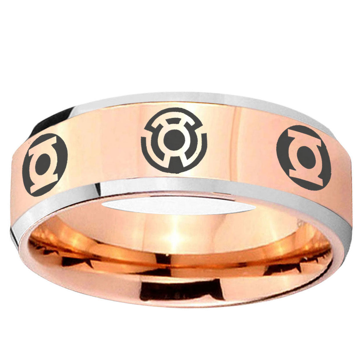 5MM Blue Green Lantern Beveled Rose Gold Tungsten Ring For Men
