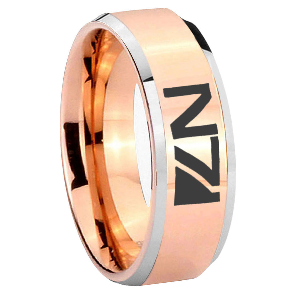 8MM N7 Design Beveled Rose Gold Tungsten Wedding Band