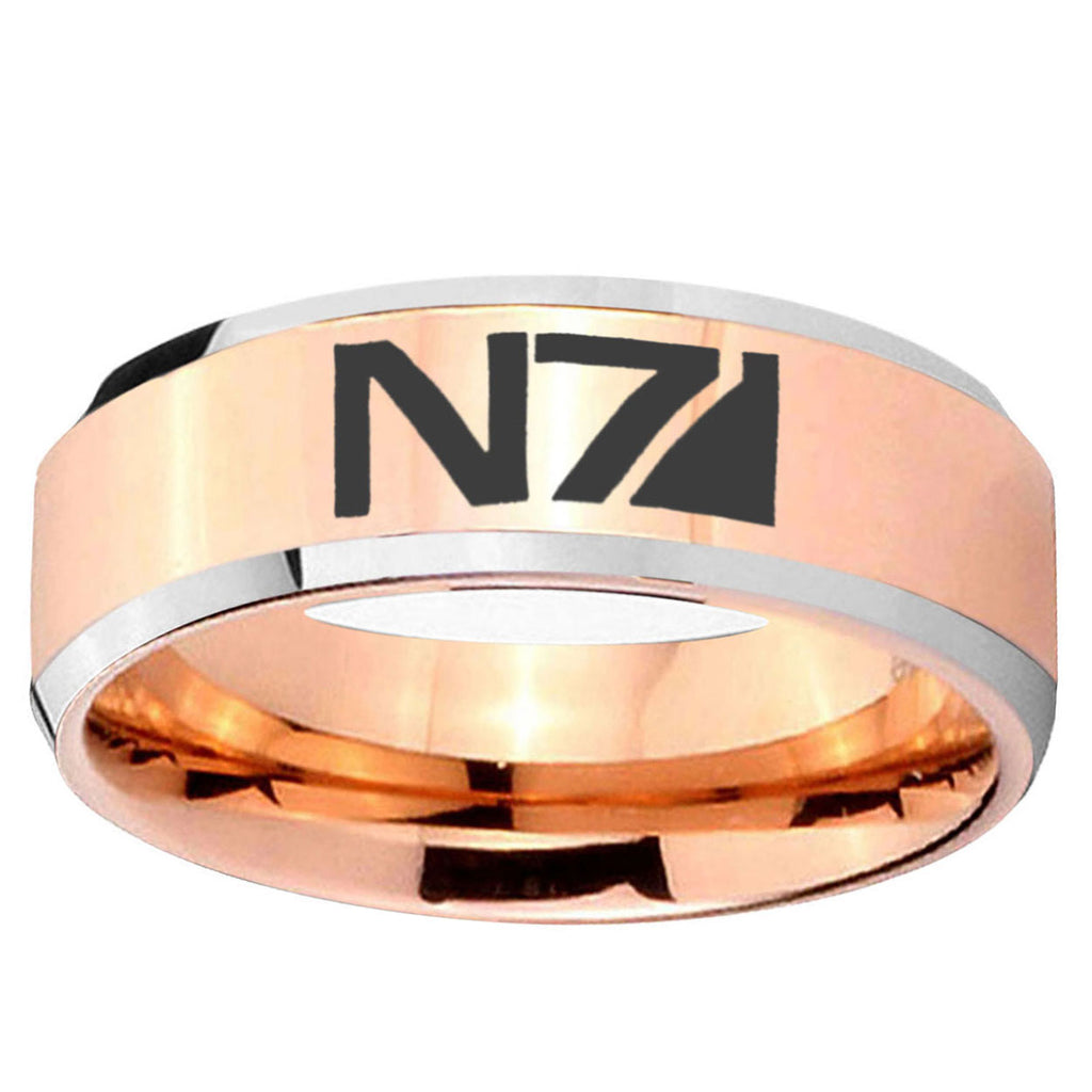 10mm N7 Design Beveled Edge Rose Gold Tungsten Wedding Bands Ring