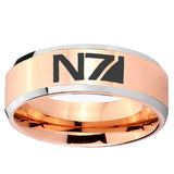 5, 8mm N7 Design Beveled Edge Rose Gold Tungsten Ring