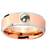 5, 8mm Thundercat Beveled Edge Rose Gold Tungsten Ring