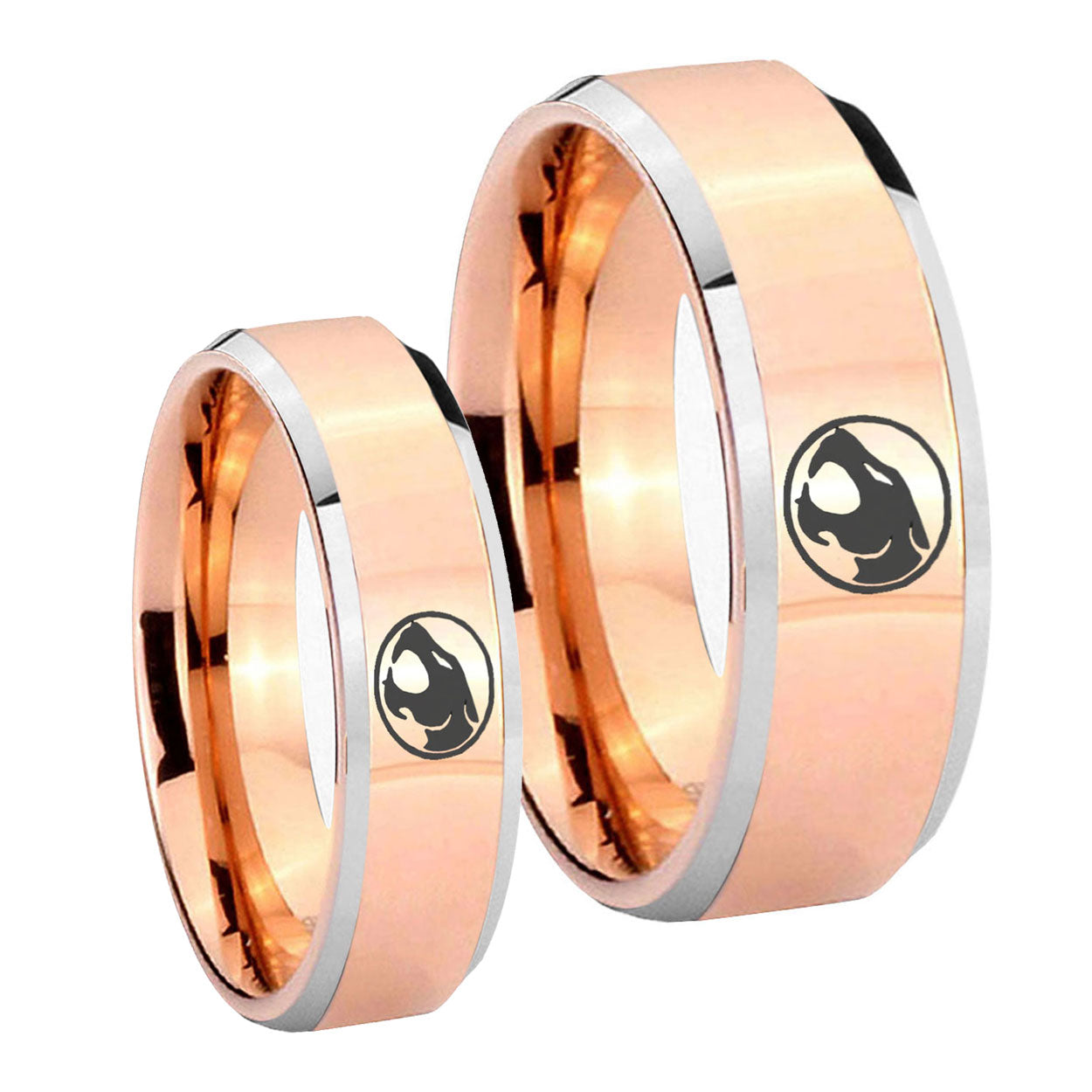 Thundercat Beveled Edges Rose Gold Tungsten Bridal Set Rings