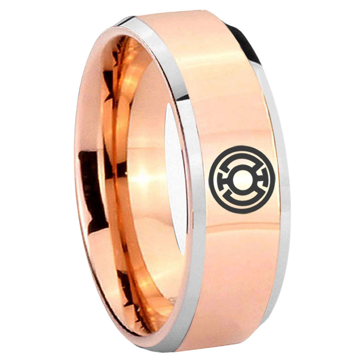 8MM Blue Lantern Beveled Rose Gold Tungsten Wedding Band Men