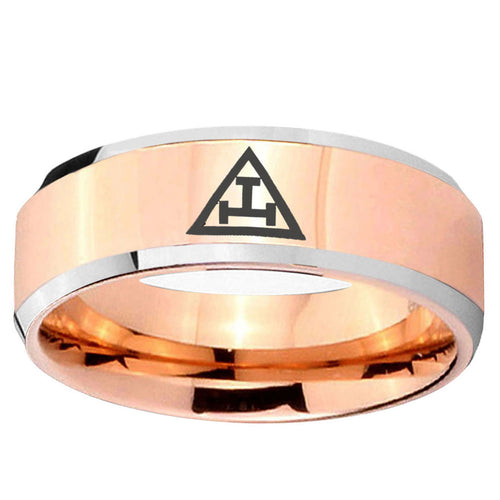 10mm Masonic Triple Beveled Edge Rose Gold Tungsten Ring