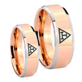 Masonic Triple Beveled Edges Rose Gold Tungsten Mens Set Rings