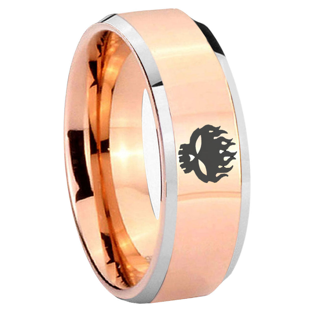 10mm Offspring Beveled Edges Rose Gold Tungsten Carbide Wedding Engagement Ring