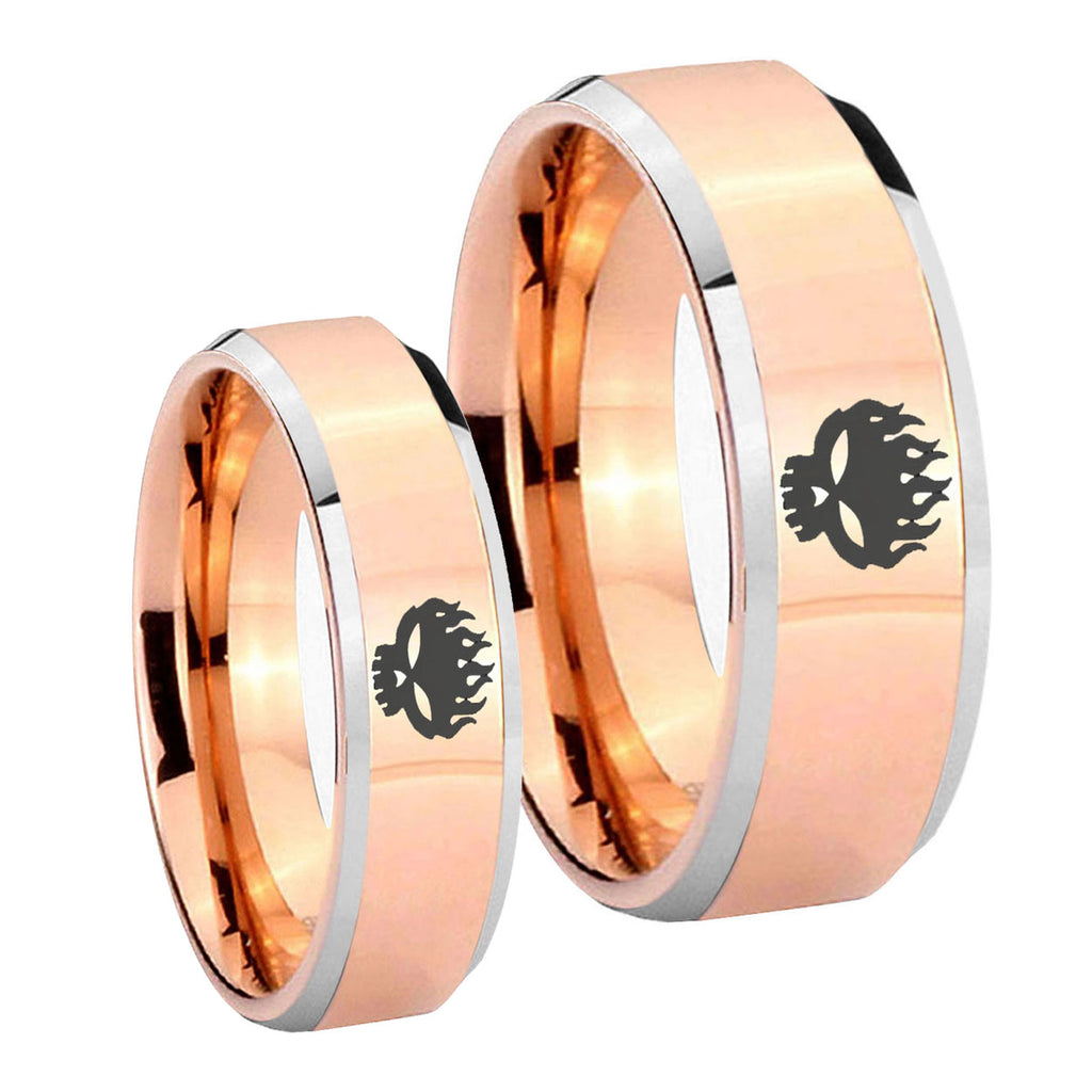 OffspRing Beveled Edges Rose Gold Tungsten Mens Set Rings