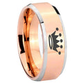 10mm Crown Beveled Edges Rose Gold Tungsten Carbide Anniversary Ring