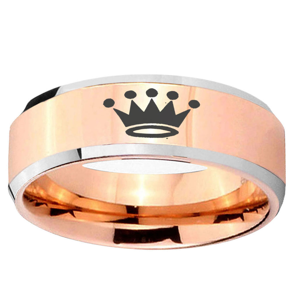 5MM Crown Beveled Rose Gold Tungsten Ring For Man