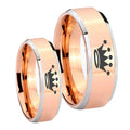 Crown Beveled Edges Rose Gold Tungsten Bridal Set Ring