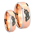 Flamed Cross Beveled Edges Rose Gold Tungsten Couple Wedding Rings