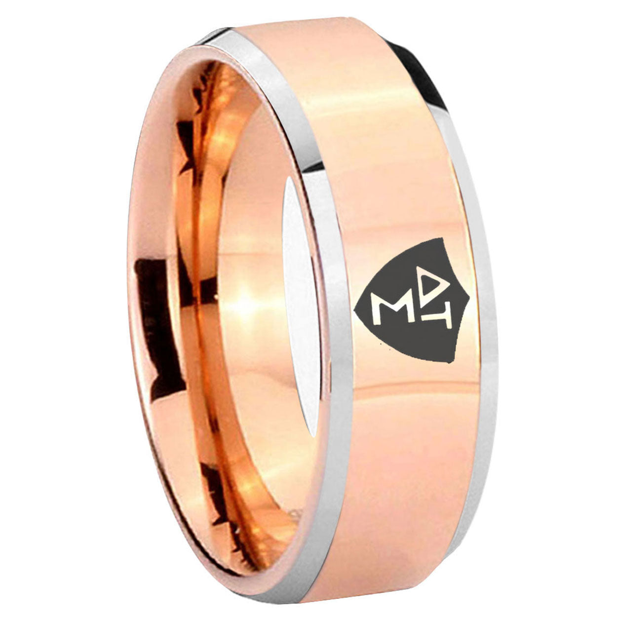 10mm Greek CTR Beveled Edges Rose Gold Tungsten Carbide Engraved Ring