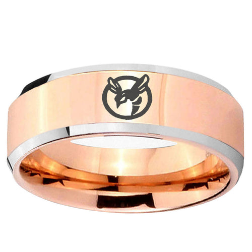 10mm Honey Bee Beveled Edge Rose Gold Tungsten Ring