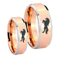 Horse Beveled Edges Rose Gold Tungsten Wedding Band Set