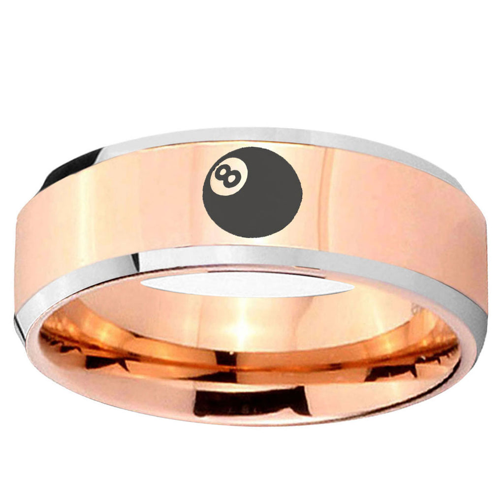 10mm 8 Ball Beveled Edge Rose Gold Tungsten Ring