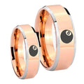 8 Ball Beveled Edges Rose Gold Tungsten Mens Set Ring