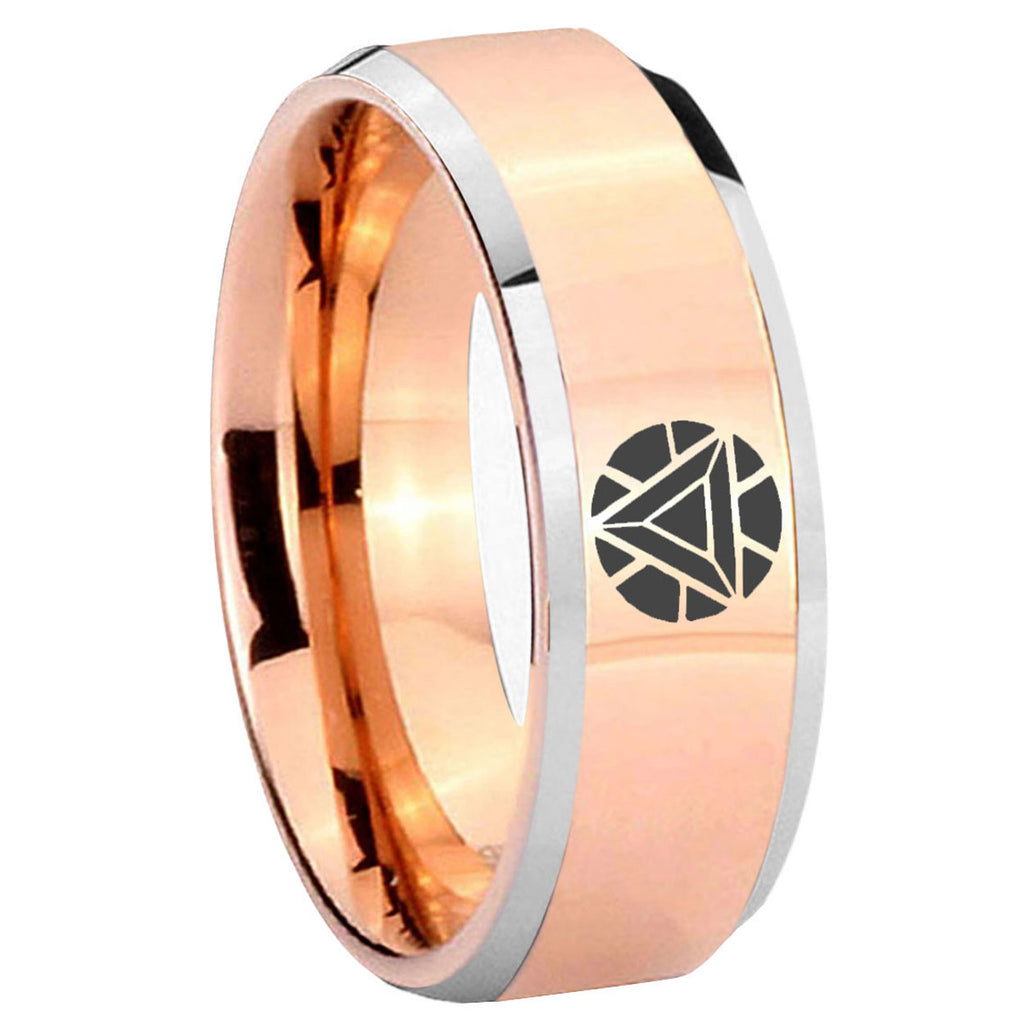 8MM Iron Man Art Beveled Rose Gold Tungsten Ring For Man