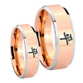 Kanji Peace Beveled Edges Rose Gold Tungsten Mens Set Ring