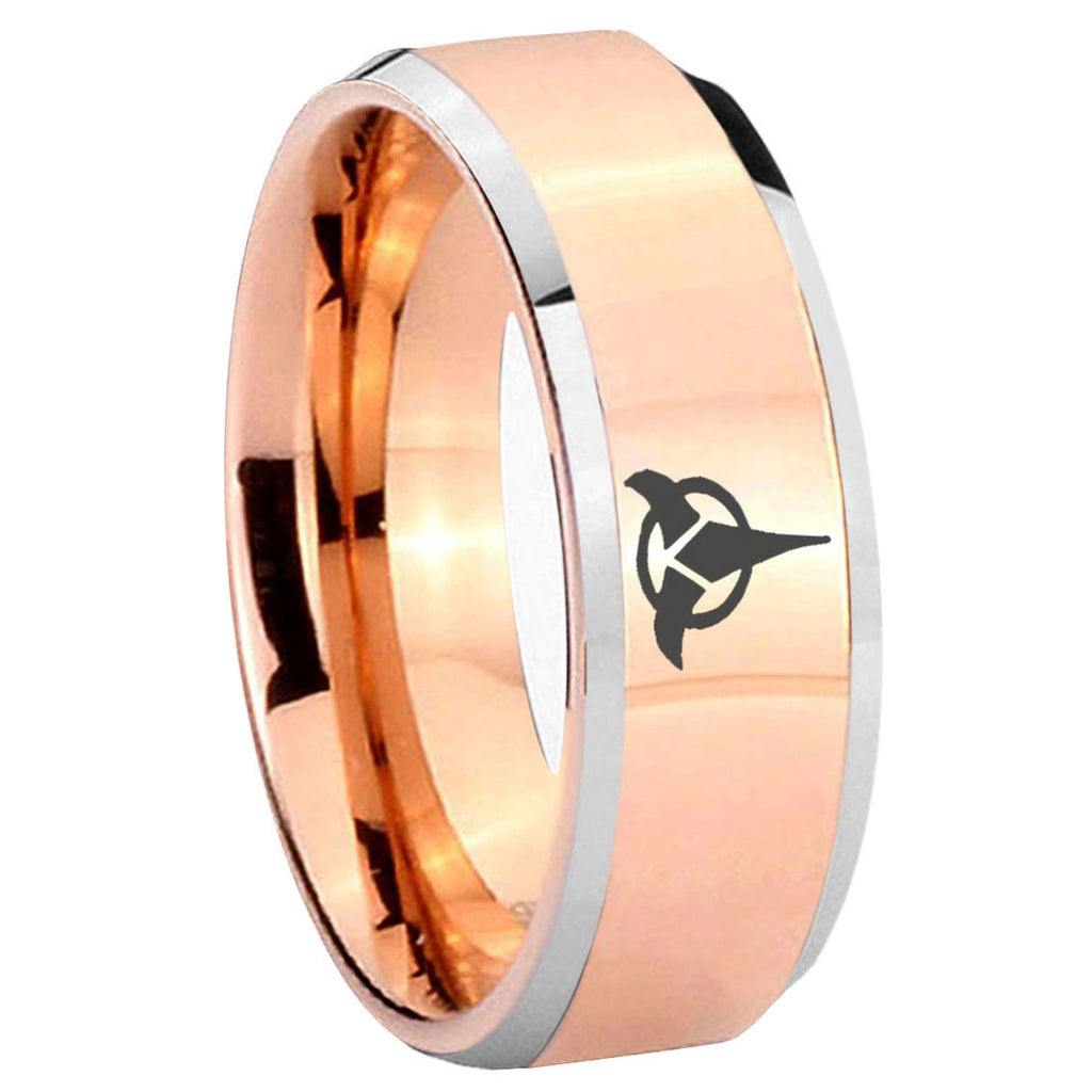 8MM Klingon Beveled Rose Gold Tungsten Men's Wedding Band