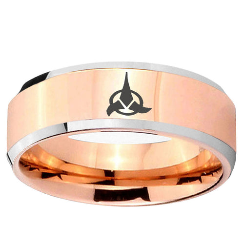 10mm Klingon Beveled Edge Rose Gold Tungsten Ring