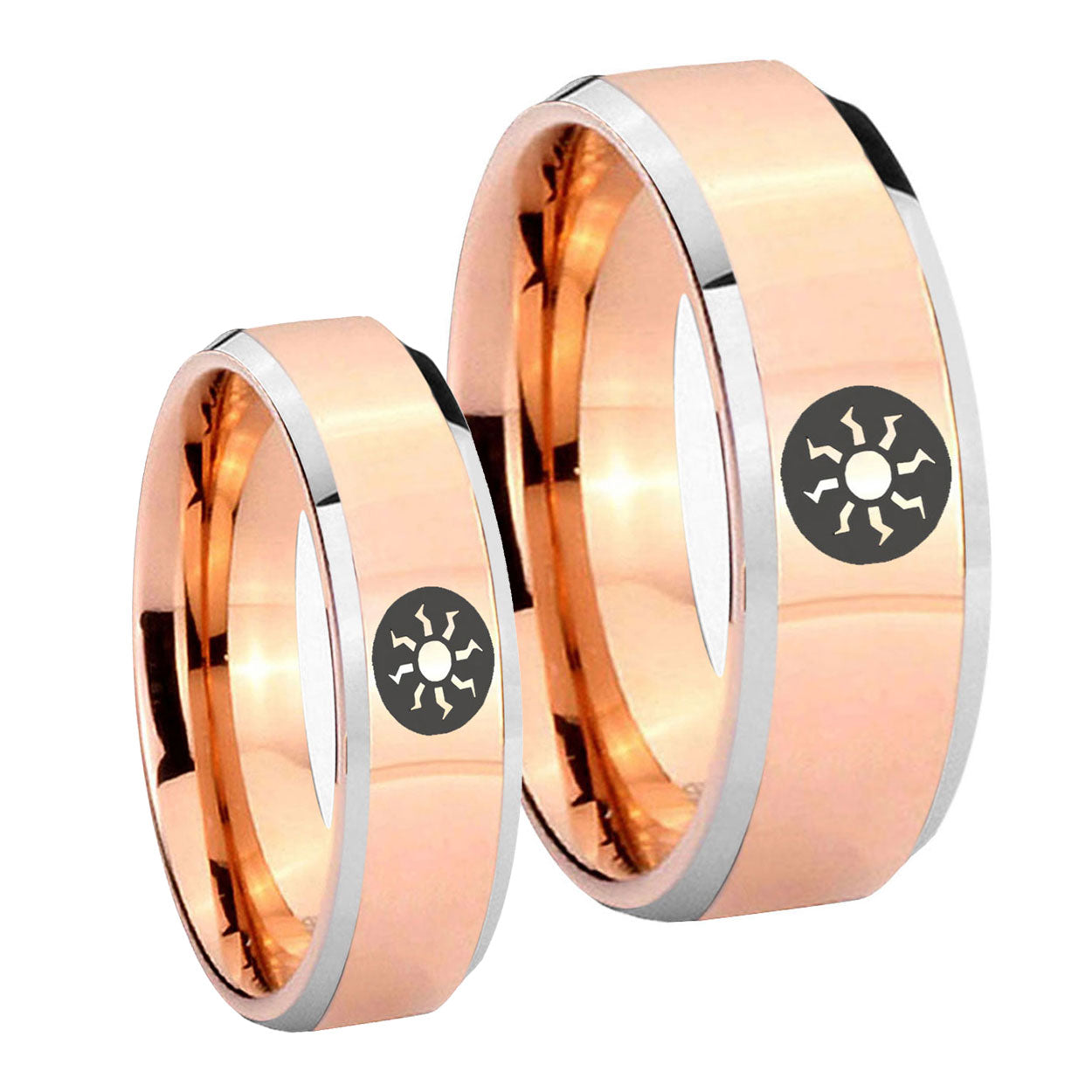 Magic The GatheRing Beveled Rose Gold Tungsten Mens Set Ring