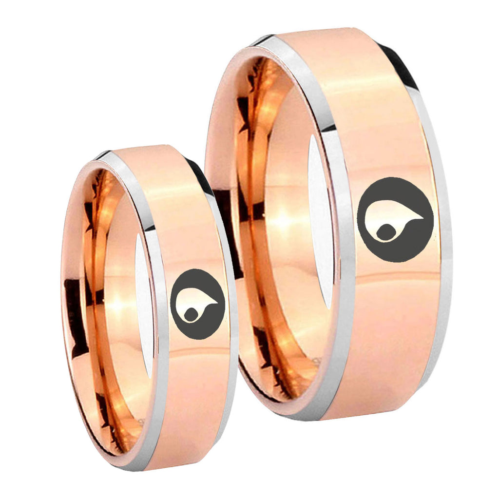 Magic GatheRing Beveled Edges Rose Gold Tungsten His Hers Ring Set