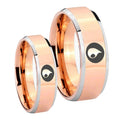 Magic GatheRing Beveled Edges Rose Gold Tungsten His Hers Ring Set