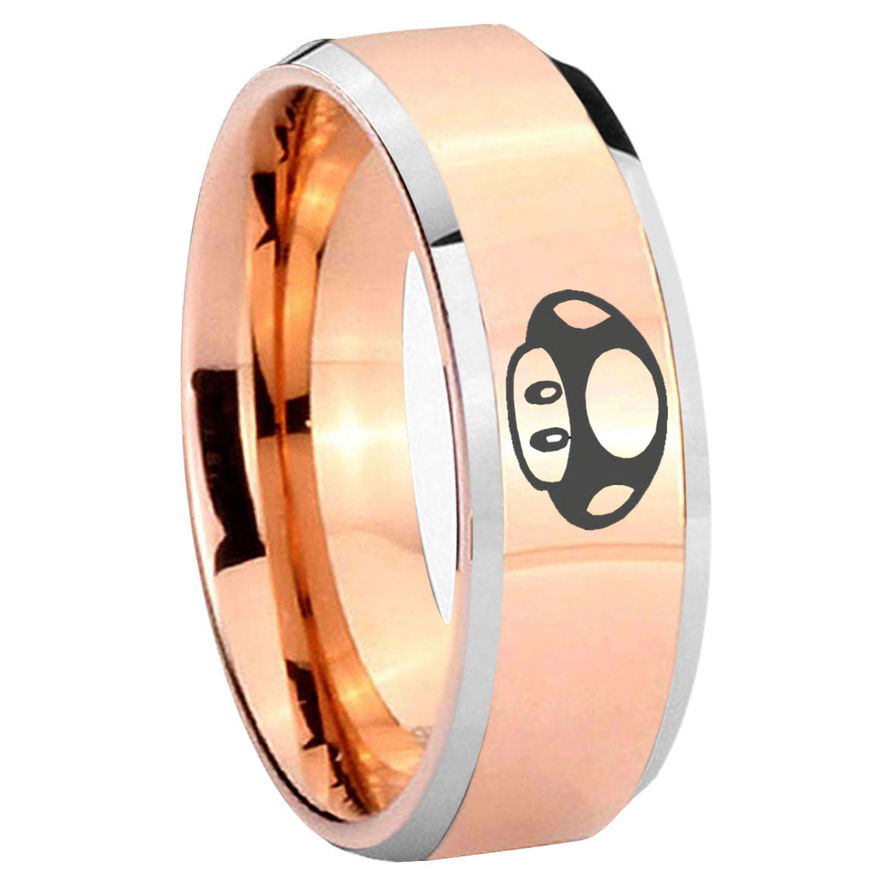 8MM Mario Mushroom Beveled Rose Gold Tungsten Wedding Band For Men