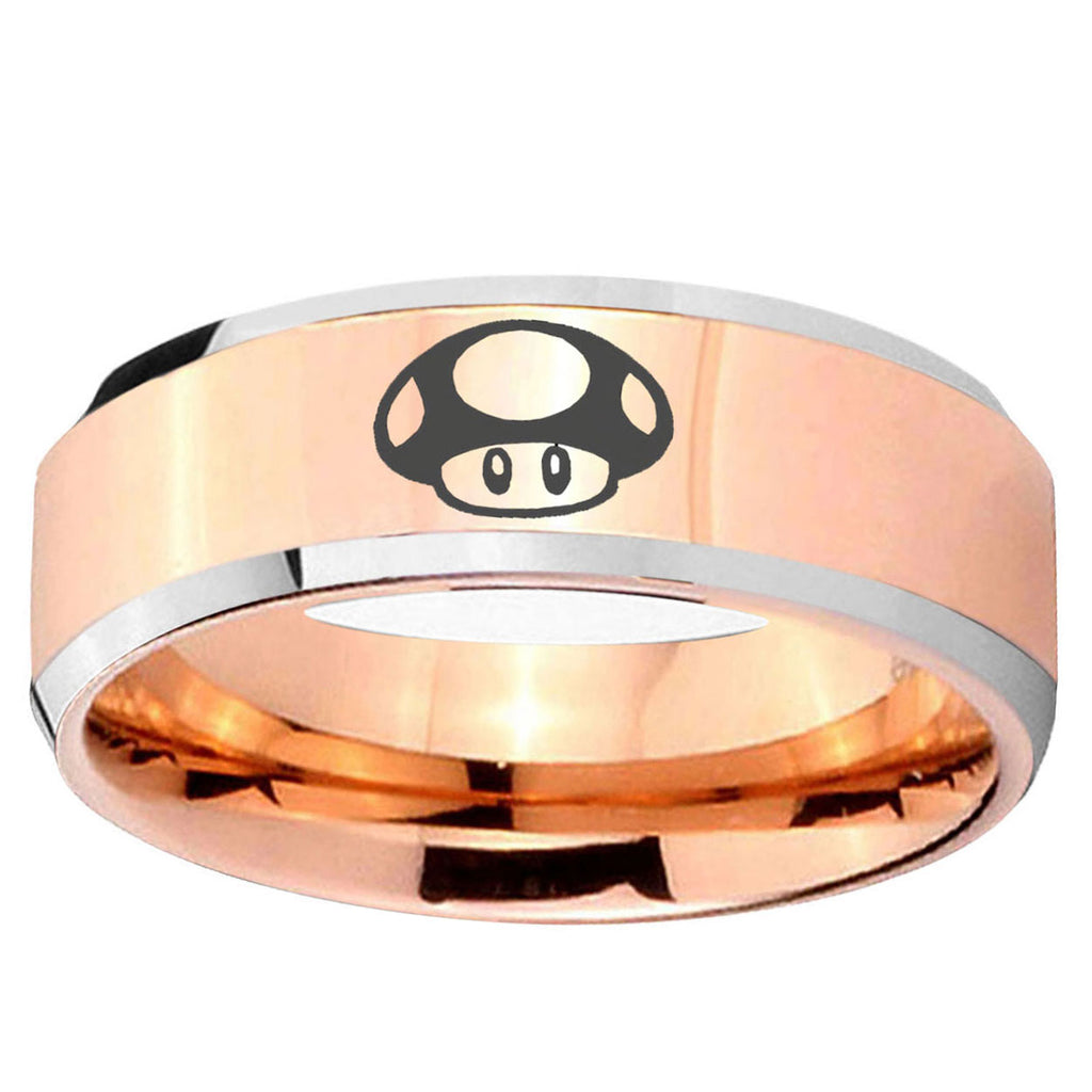5MM Mario Mushroom Beveled Rose Gold Tungsten Wedding Band For Men