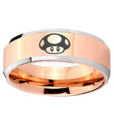5, 8mm Mario Mushroom Beveled Edge Rose Gold Tungsten Ring