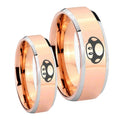 Mario Mushroom Beveled Edges Rose Gold Tungsten Promise Ring Set