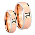 Math Pi Beveled Edges Rose Gold Tungsten Wedding Set Ring