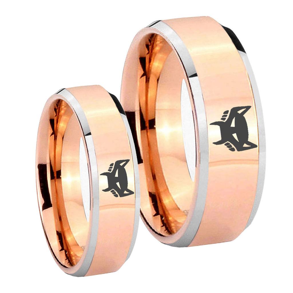 Maximal Beveled Edges Rose Gold Tungsten Couple Wedding Bands