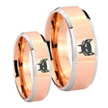 Maximal Beveled Edges Rose Gold Tungsten Couple Wedding Bands