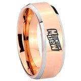 8mm Mountain Dew Beveled Edges Rose Gold Tungsten Carbide Mens Ring Engraved