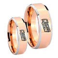 Mountain Dew Beveled Edges Rose Gold Tungsten Couples Ring Set