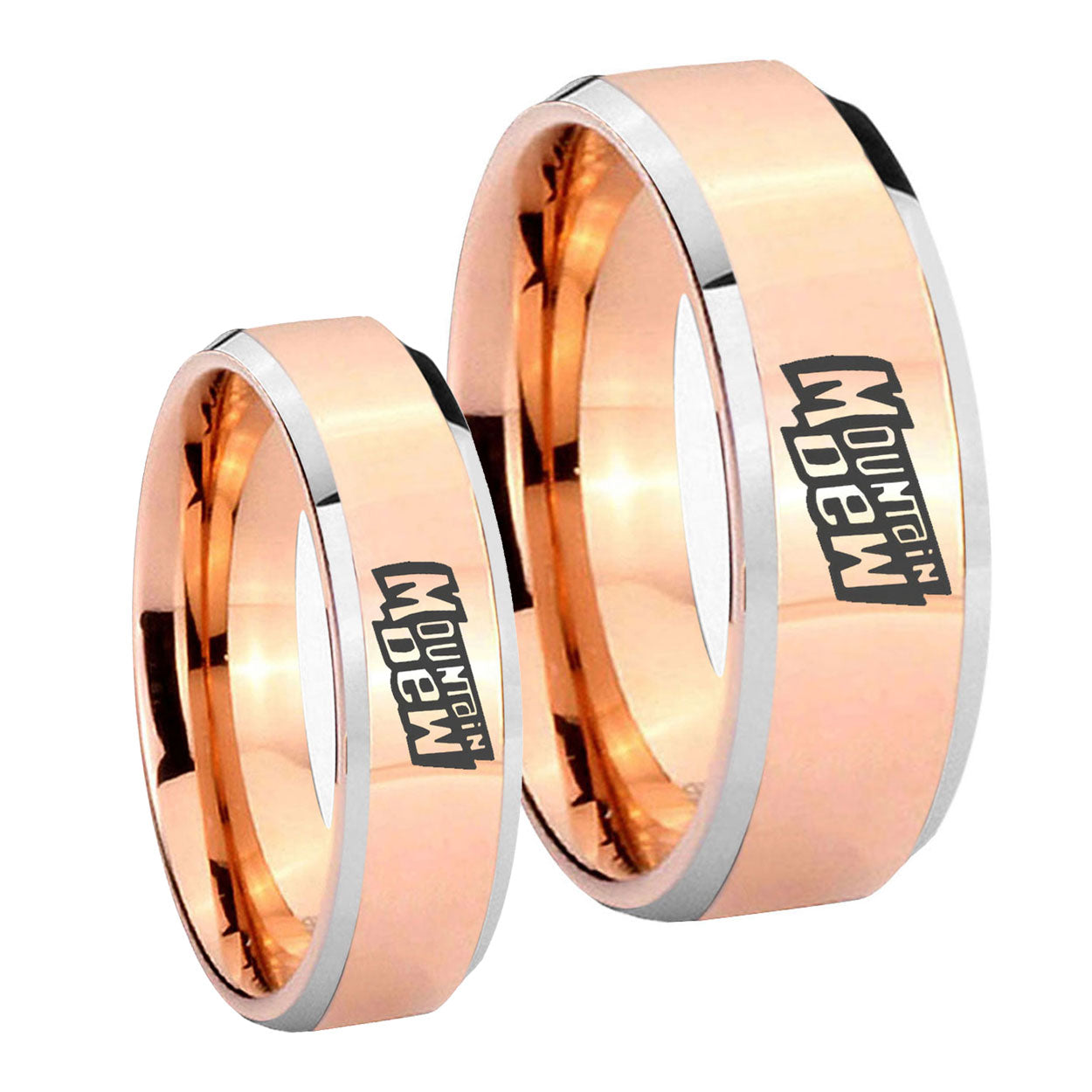 Mountain Dew Beveled Edges Rose Gold Tungsten Couples Ring Set