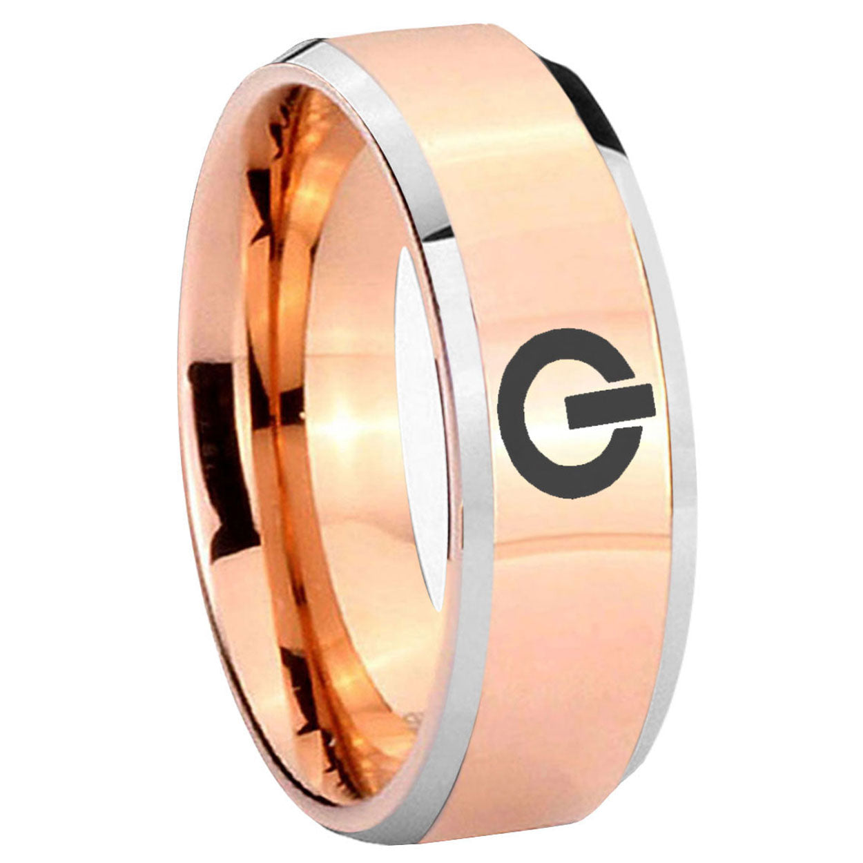 8MM Power Beveled Rose Gold Tungsten Comfort Fit Ring