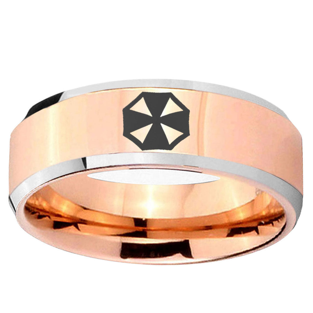 10mm Resident Evil Beveled Edge Rose Gold Tungsten Ring