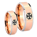 Resident Evil Beveled Edges Rose Gold Tungsten Matching Ring Set