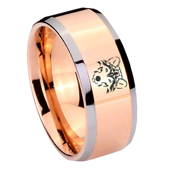 8mm-Wolf-Beveled-Edges-Rose-Gold-Tungsten-Carbide-Men's-Ring
