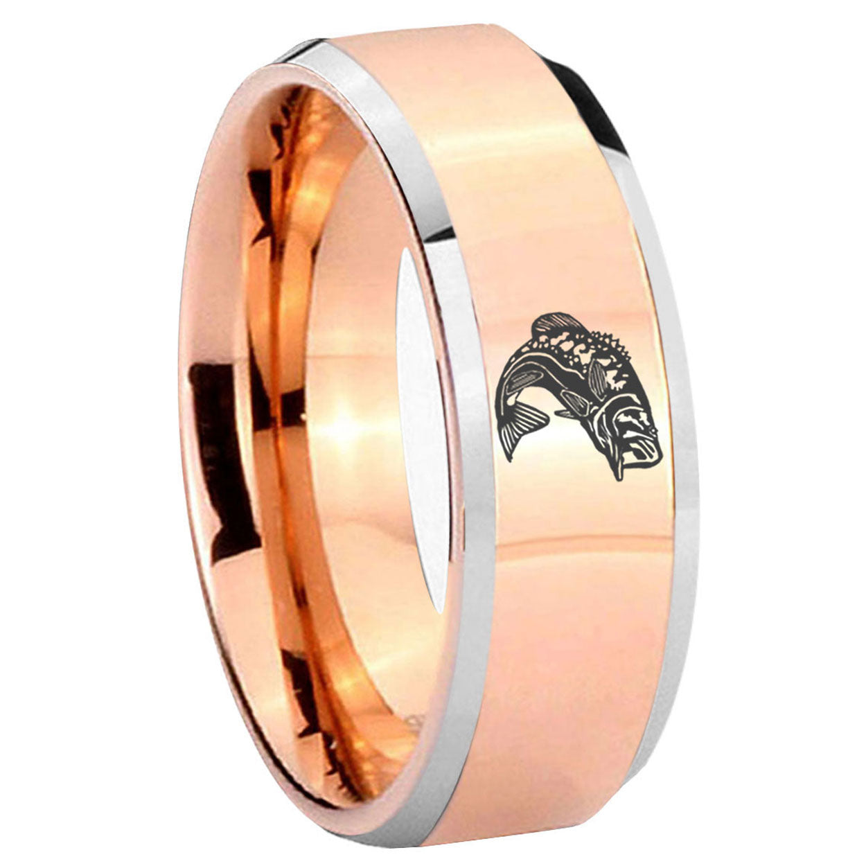 10mm Fishing Beveled Edges Rose Gold Tungsten Wedding Bands Ring