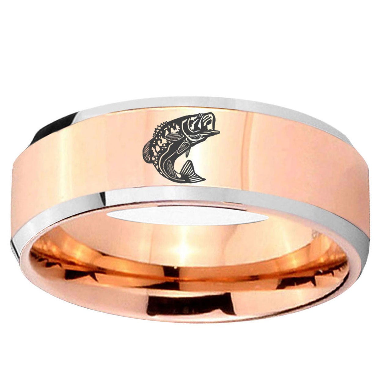 10mm Fishing Beveled Edge Rose Gold Tungsten Wedding Bands Ring